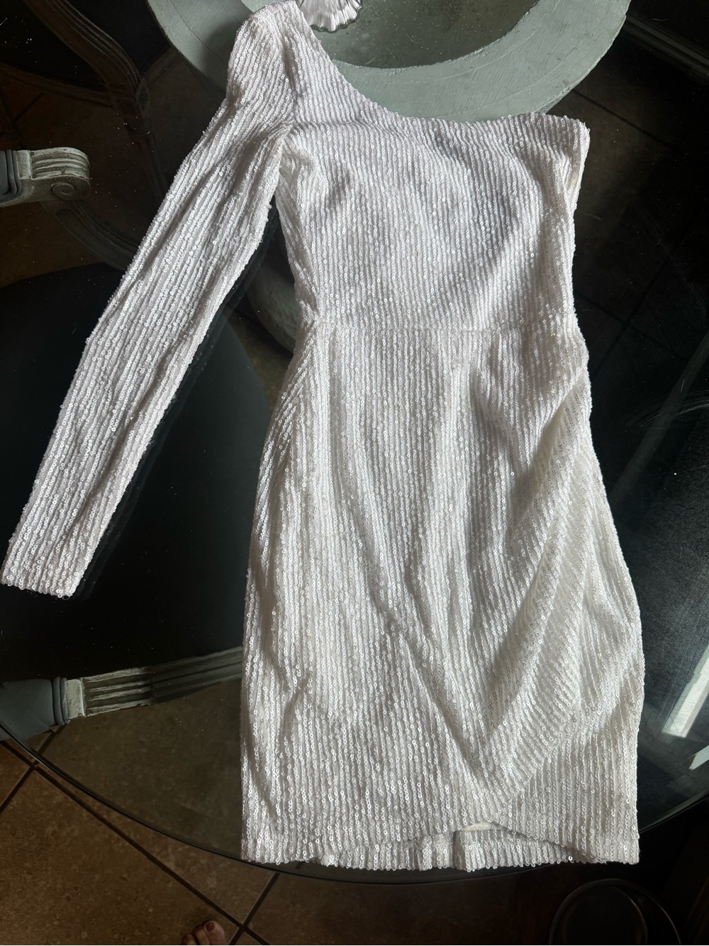 B Darlin White One-Shoulder Sequin Bodycon Dress